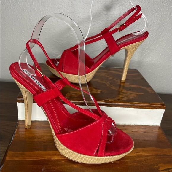 Charles David Open Toe Strappy Platform Heels Red Size 7 - Picture 1 of 16